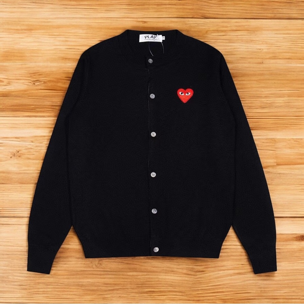 Comme des Garcons PLAY Black Cardigan with Red Heart
